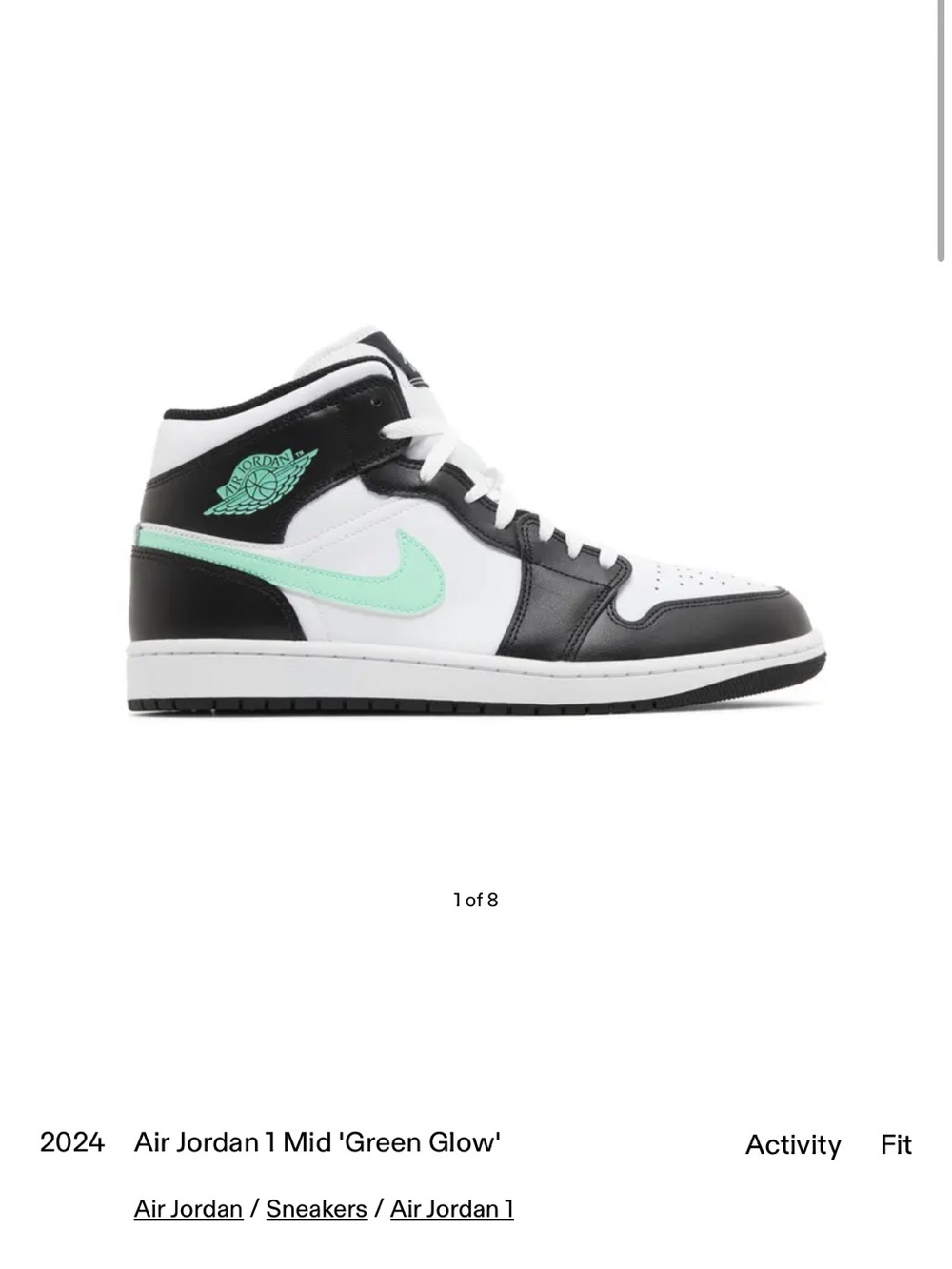 Jordan 1 Mid Kids Sneakers - White/Black/Mint Green